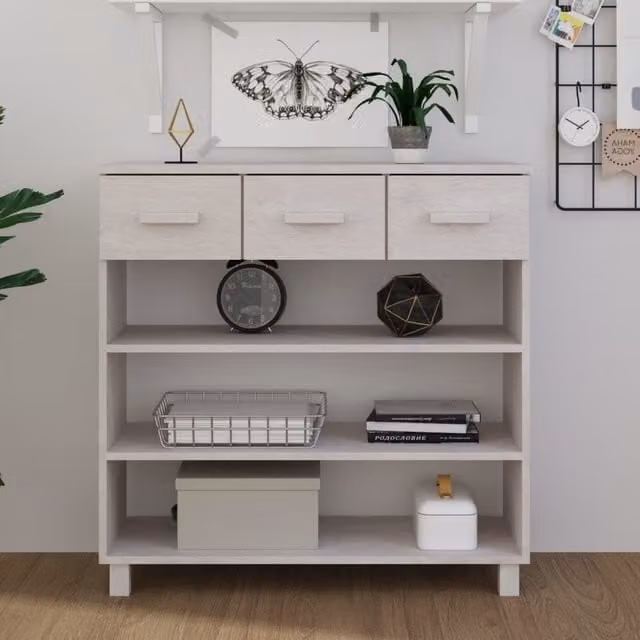 Berkfield Home HAMAR White Solid Wood Pine Console Table W/D/H: 90 x 35 x 90 cm