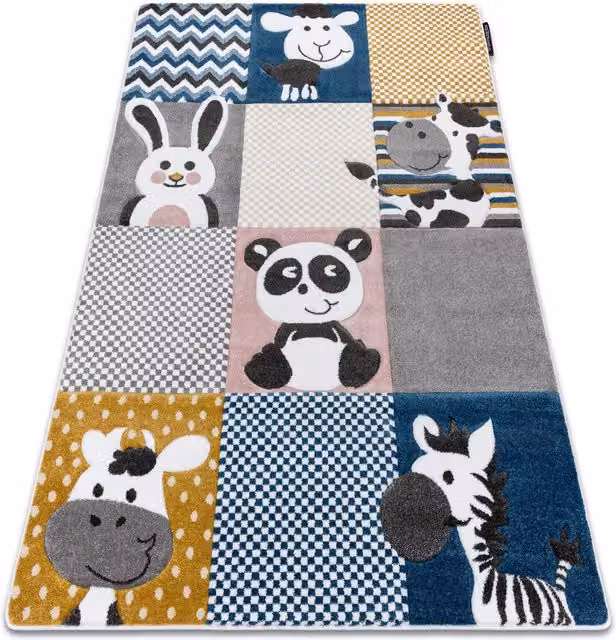 RugsX Petit Rectangular Childrens Rug in Yellow and Multicolour, W: 80 cm, L: 150 cm