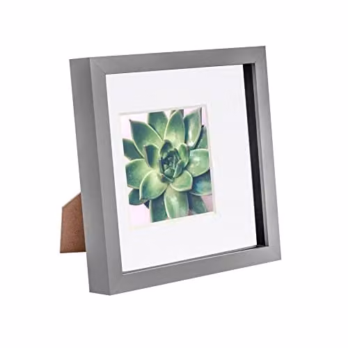 Nicola Spring Square 3D Shadow Box Photo Frame in Grey with White Mount – 1