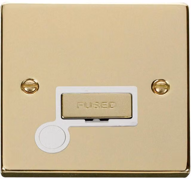 SE HOME Polished Brass 13A Fused Ingot Connection Unit with Flex in White and Gold