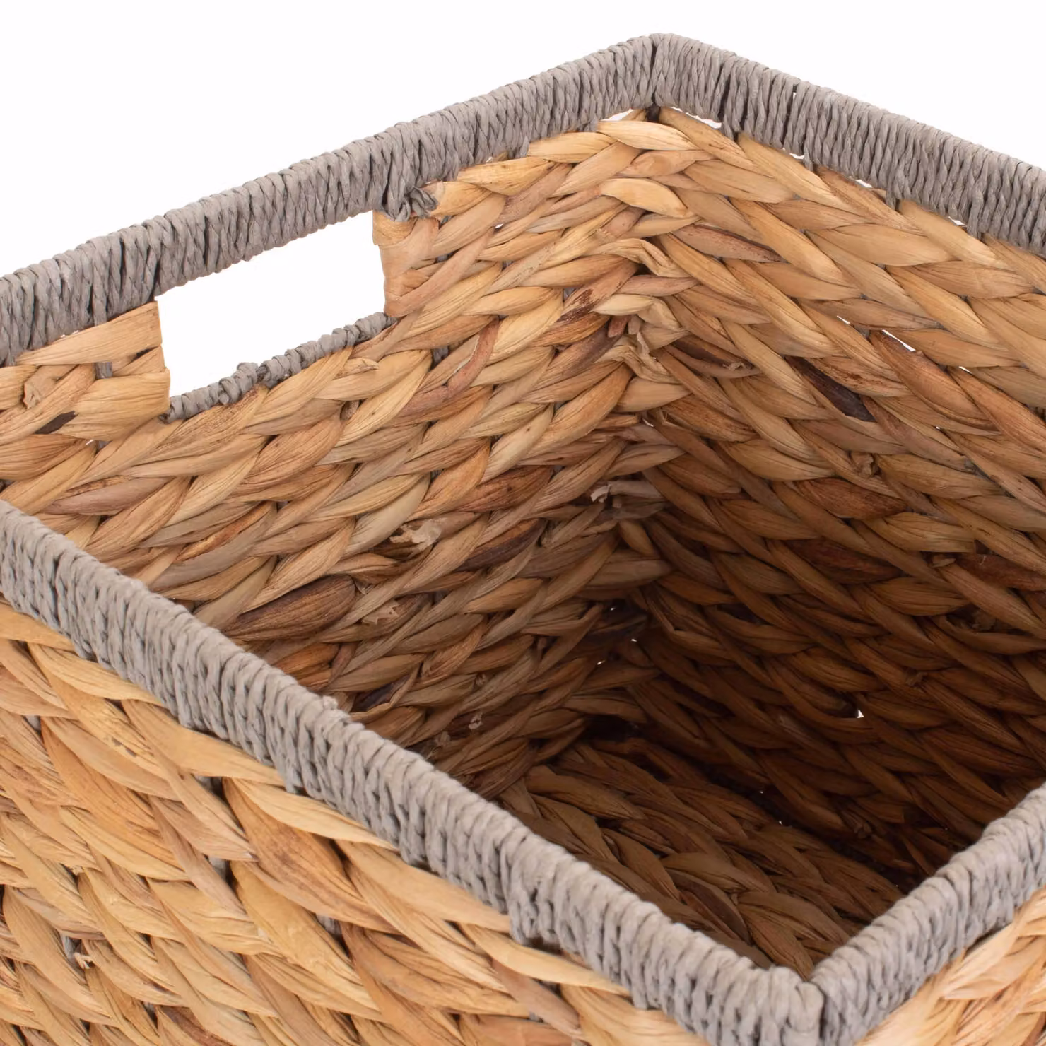 Red Hamper Square Water Hyacinth Storage Basket with Grey Rope Border in Brown, 35 cm – 3
