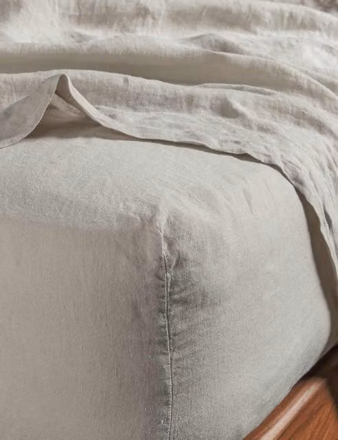 Bedfolk Pure Washed Linen Deep Fitted Sheet, Beige, 180 x 200 cm