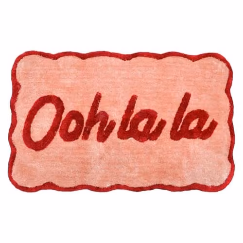 Mooky Mats Ooh La La Slogan Scallop Bath Mat in Red and Pink, W: 80 cm, D: 50 cm – 1