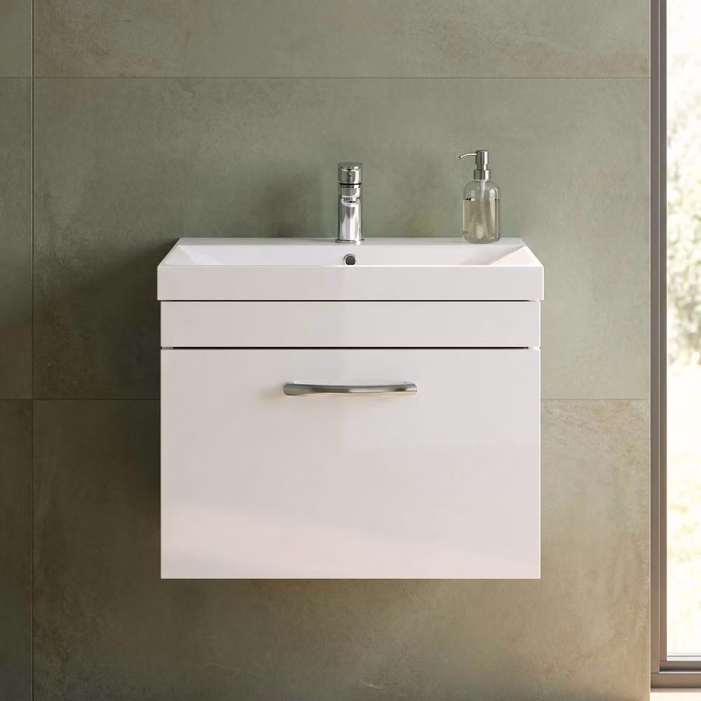 Balterley Gloss White Wall Hung Single Drawer Vanity Unit with Basin W/D/H: 60.0 x 39.0 x 48.1 cm – 2