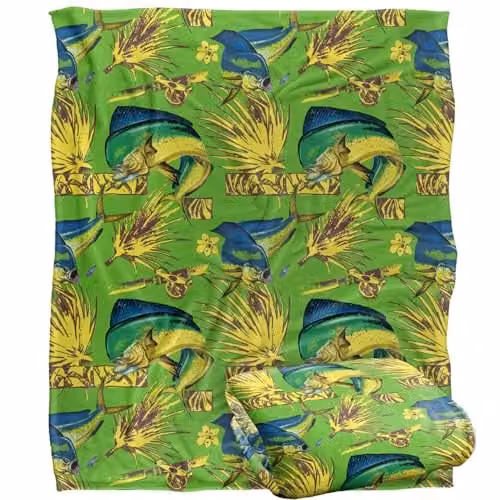 JQ Licensing Dorado Fishing Tiki 2 Silky Touch Super Soft Fleece Throw Blanket, White, W/D: 152 x 127 cm – 1