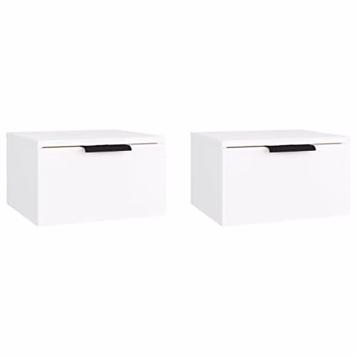 vidaXL Set of 2 Wall-mounted Bedside Cabinets in White, W/D/H: 34 x 30 x 20 cm – 1