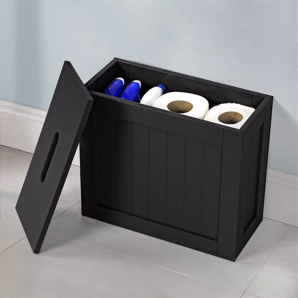 PAWNORA Black Wooden Slimline Bathroom Storage Unit and Laundry Tidy Box – 5