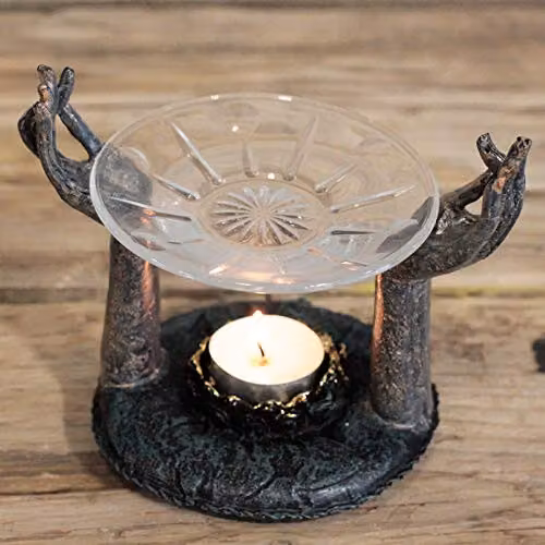 KDMD Antique Buddha Om Hands Tealight Oil Burner in Grey – 2