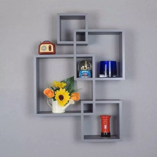EONLION Grey Modern Wall Mounted Wood Display Storage Shelf, W/D/H: 50 x 50 x 50 cm – 1