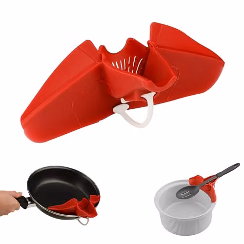 Orsina Red Silicone Heat Resistant Grease Pouring Spout, Dishwasher Safe