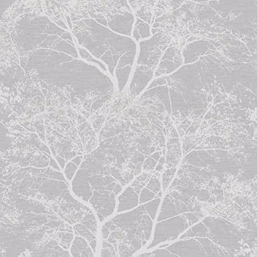 Holden Decor Whispering Trees Statement Wallpaper in Silver and Grey, Botanical Floral Design, Full Roll