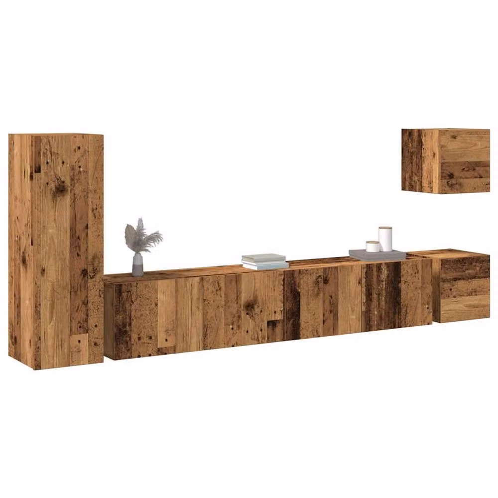 Berkfield Home 5 Piece Wall-Mounted TV Cabinet Set in Brown and Multicolour Old Wood Finish – 2