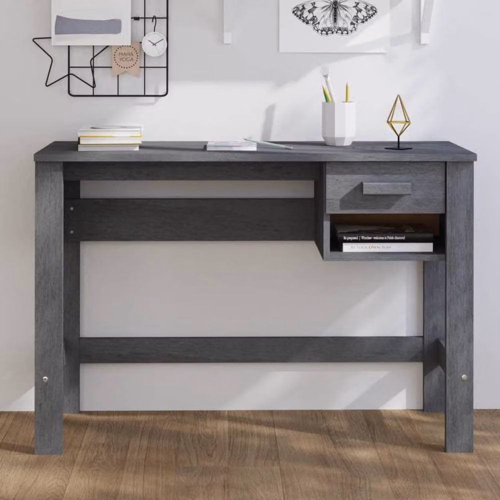 Berkfield Home HAMAR Writing Desk in Dark Grey Solid Pine, W/D/H: 110 x 40 x 75 cm – 2