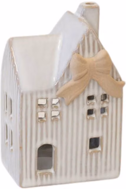 Four Candle White Ceramic Natural Tealight House with Bow Detail