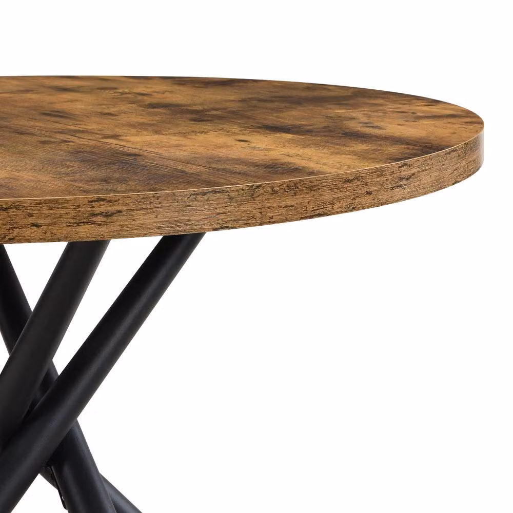 Mona Vale Furniture Round Dining Table with Brown MDF Laminate Top and Black Metal X-Frame Base – 5