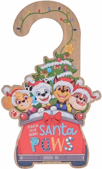 Widdop Bingham & Co Ltd Paw Patrol Santa Paws Please Stop Here Wooden Door Hanger in Red and Multicolour – 1