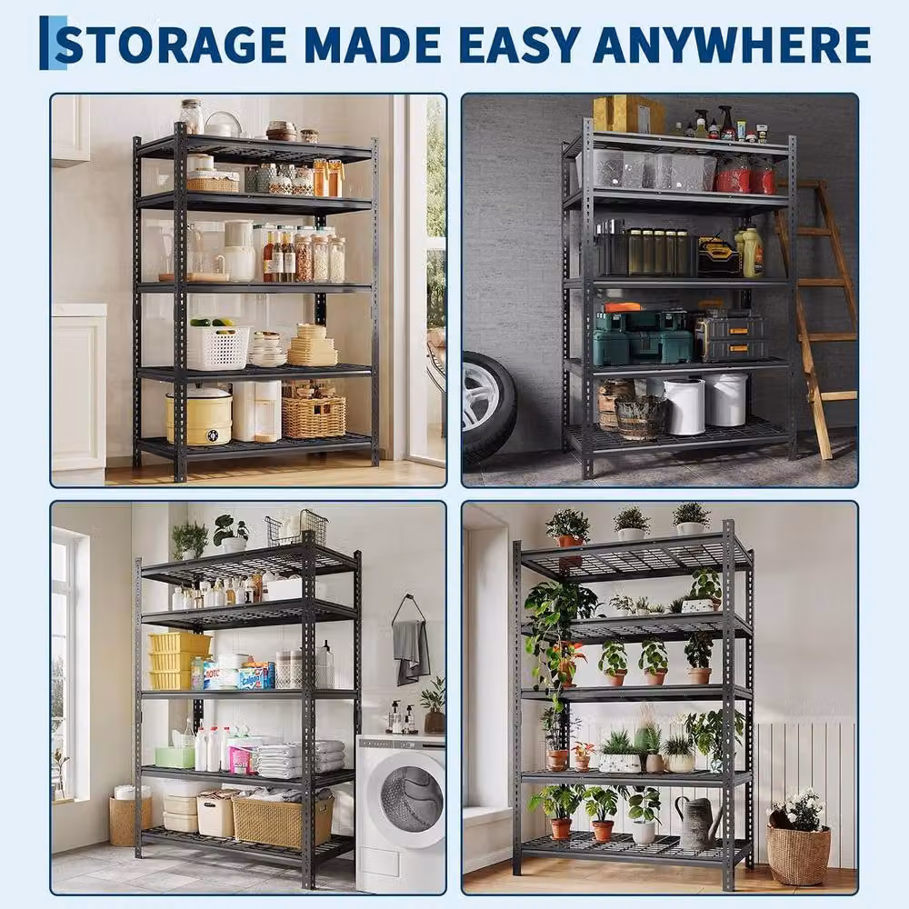 London Boutique 2-Pack Heavy Duty 5-Tier Metal Storage Rack with Adjustable Shelving in Black – 7