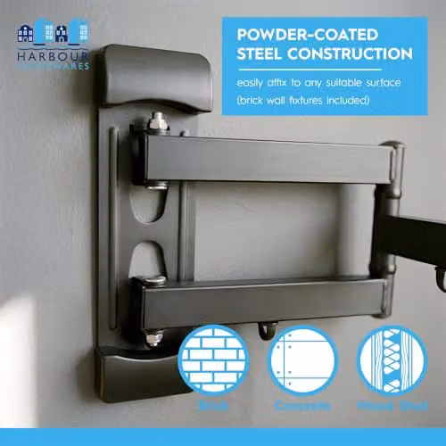 Harbour Housewares Articulating TV Wall Bracket for 25-60 inch Screens, Tilt, Swivel and Rotate, VESA 75x75-400x400, Supports up to 40kg, Black Steel – 5