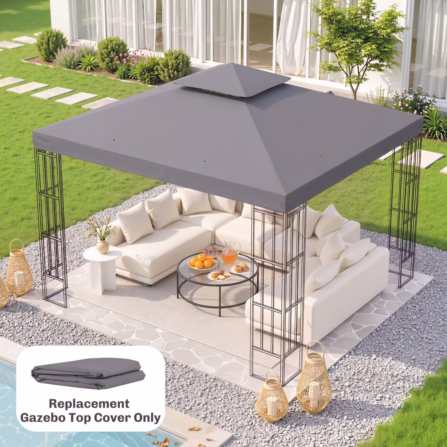 Outsunny Replacement Gazebo Canopy Roof Top Cover in Deep Grey, 3 x 3 m – 2