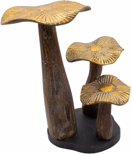Serenityy Large Abstract Wooden Mushroom Sculpture in Brown and Gold, Height: 30 cm – 1