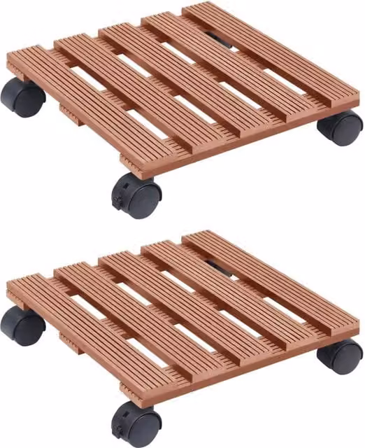 Berkfield Home WPC Plant Trolleys, 2 Pack, Brown, W/D/H: 30 x 30 x 7.5 cm