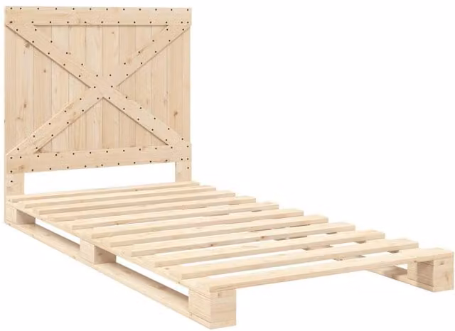 Berkfield Home Beautiful Bed Frame with Headboard in Natural Pine, W/D/H: 100 x 200 x 104 cm