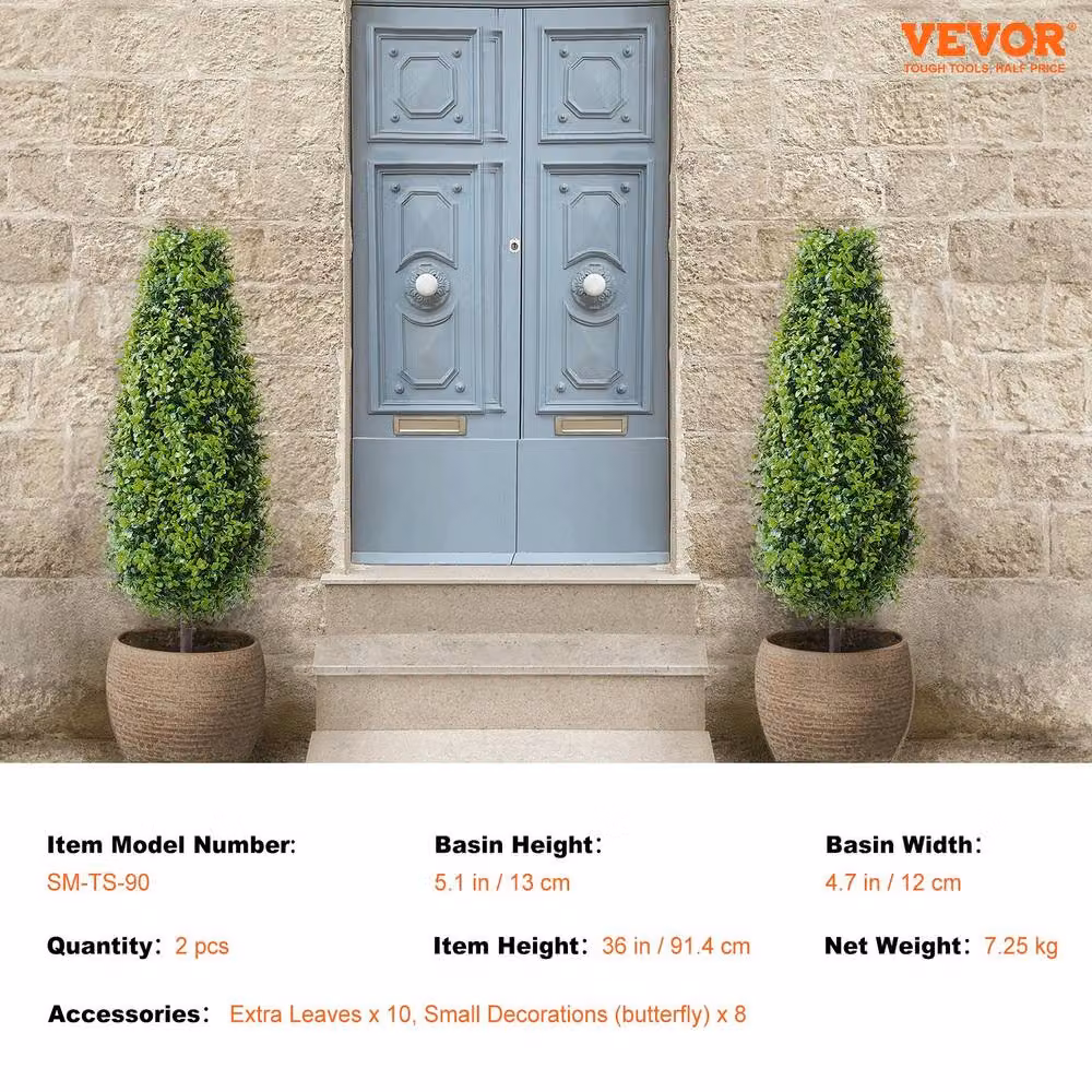 VEVOR Set of 2 Lifelike Artificial Green Boxwood Topiary Trees, Height: 91.44 cm – 6