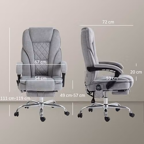Vinsetto Ergonomic Massage Office Chair in Grey Fabric with Heat and Footrest, W/D/H: 72 x 72 x 135 cm – 3