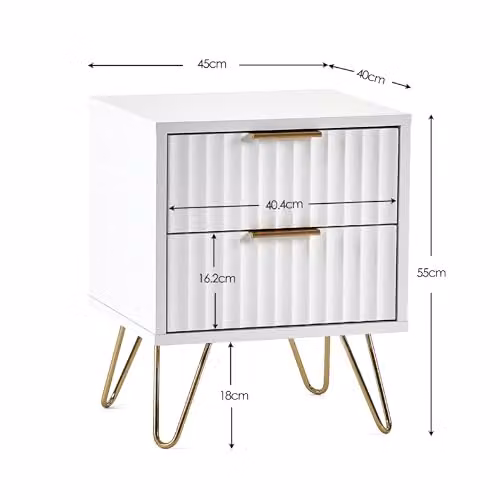 Julian Bowen Murano 2 Drawer Bedside Table in Matte White and Gold, W: 40 cm, D: 40 cm, H: 55 cm – 2