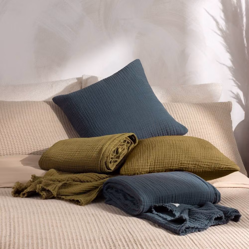 Yard Lark 100% Cotton Muslin Frayed Edge Throw in Dark Blue, W: 130 cm, D: 180 cm – 4