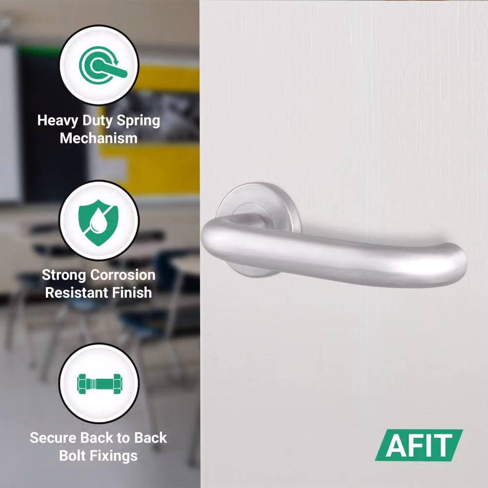 AFIT Satin Stainless Steel Return to Door Handles with 76mm Latch Hinges in Silver, W x H: 150 x 150 mm – 2