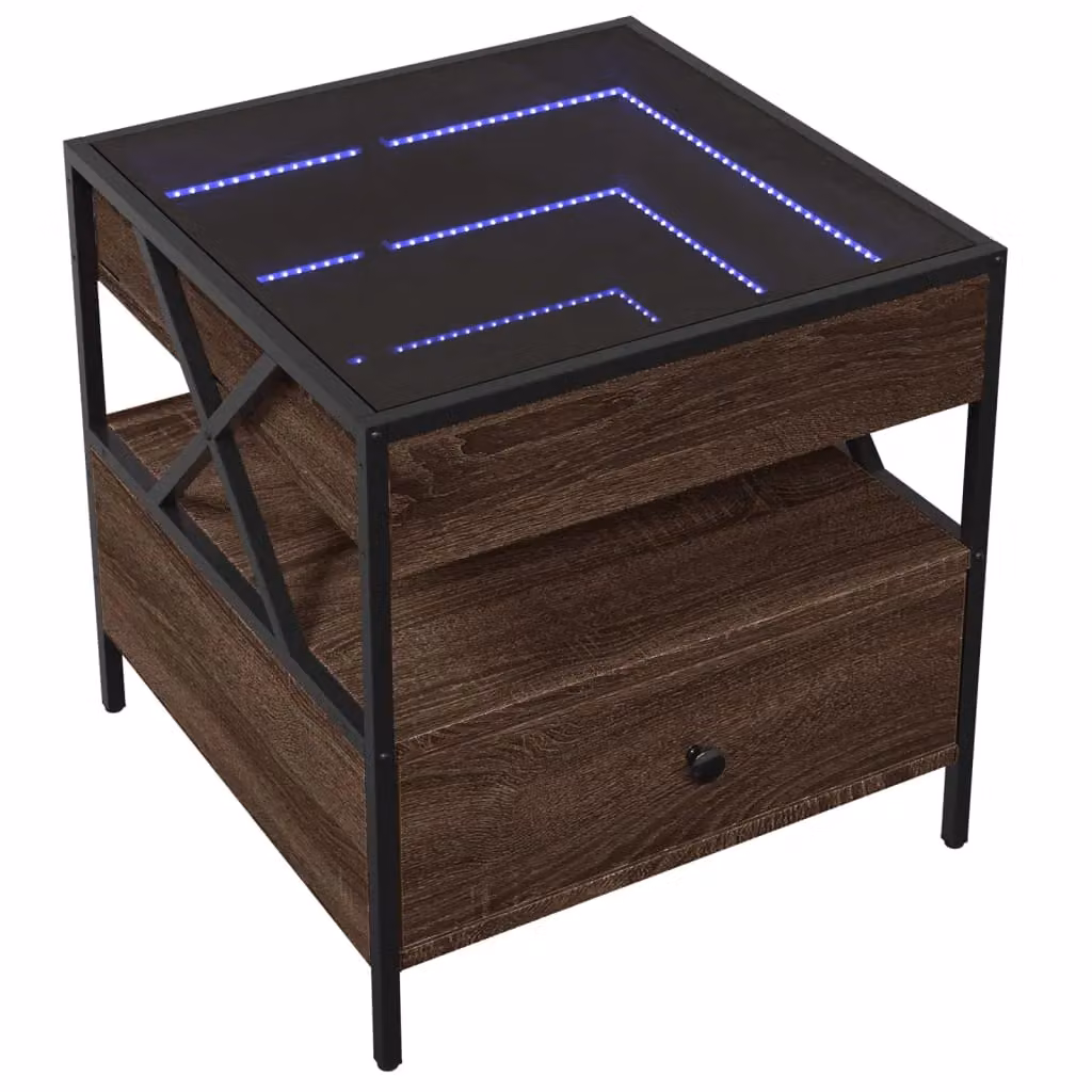 Berkfield Home Infinity LED Coffee Table in Brown Oak, W/D/H: 50 x 50 x 51 cm – 3