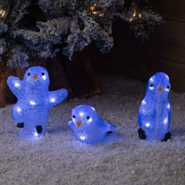 Samuel Alexander Set of 3 Light Up Acrylic Christmas Penguins with 30 Ice White LEDs, Blue, White and Transparent, Height: 23 cm – 1