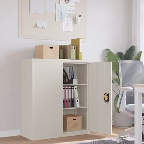 vidaXL Metal File Cabinet in White with Lock and Adjustable Shelves, W/D/H: 90 x 40 x 105 cm – 2