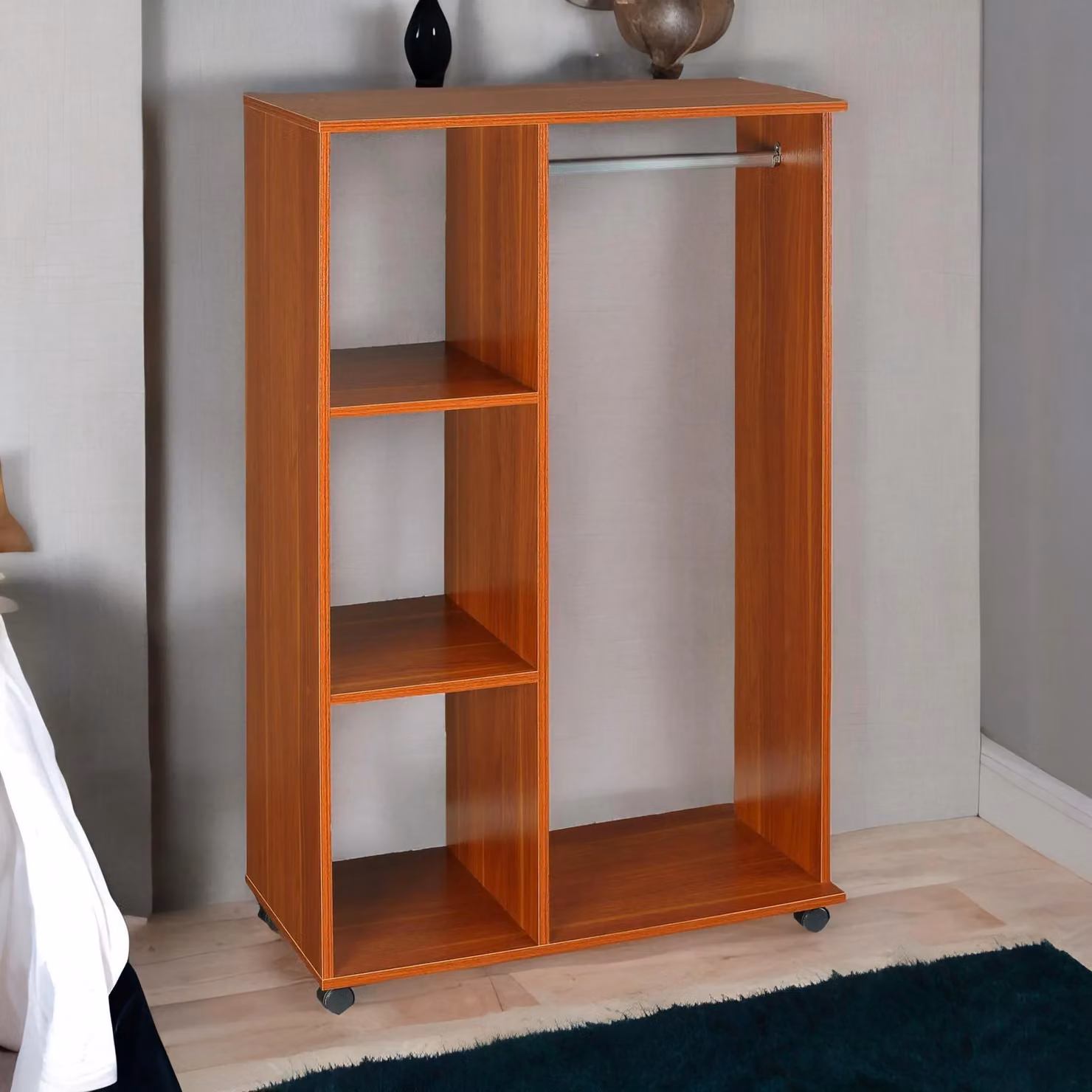 Rafaelo Mobilia Small Open Wardrobe with Wheels in Walnut Brown, W: 40.0 cm, D: 15.0 cm, H: 128.0 cm – 3