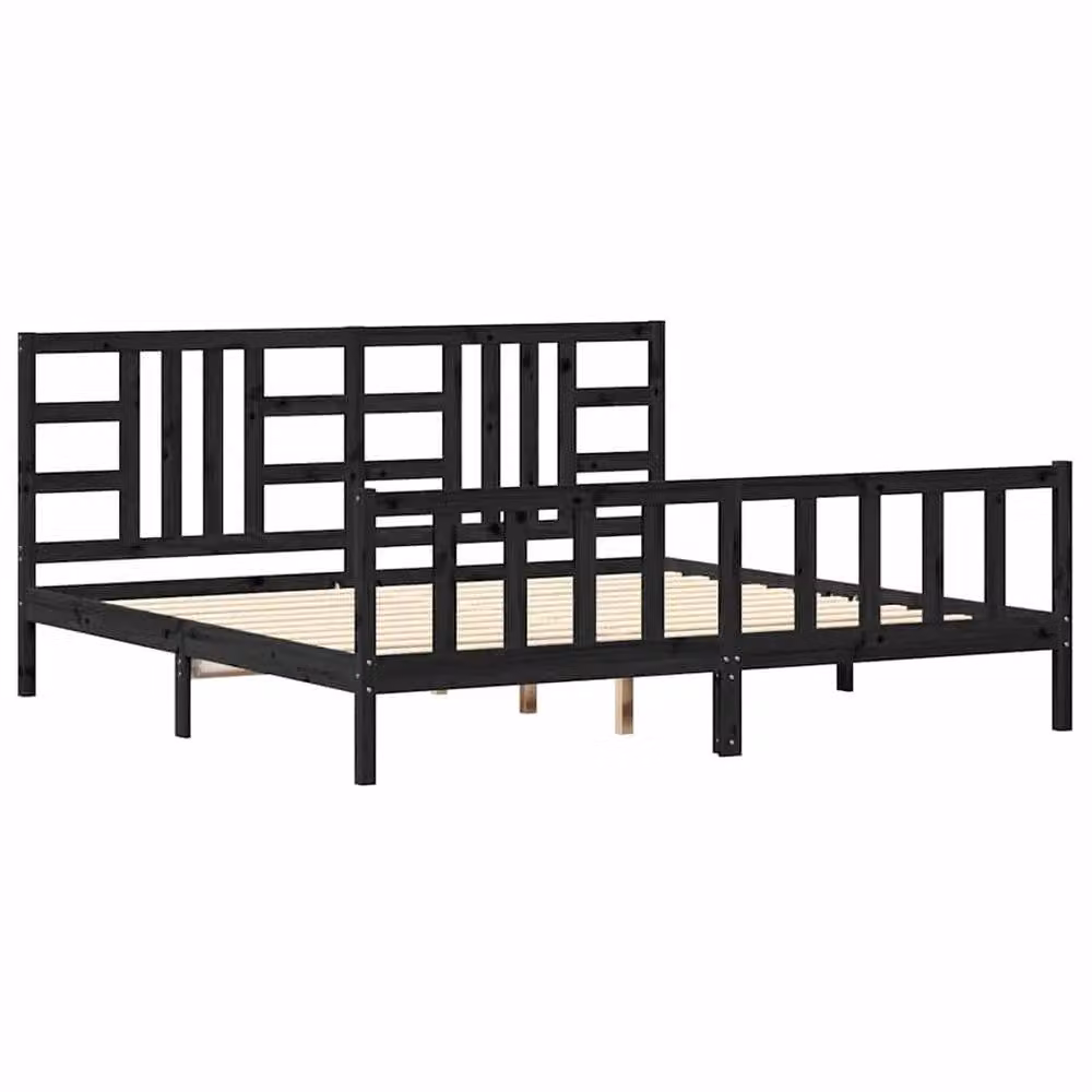 Berkfield Home Beautiful Bed Frame with Headboard in Black Solid Pine Wood, W/D/H: 200 x 200 x 205.5 cm – 3