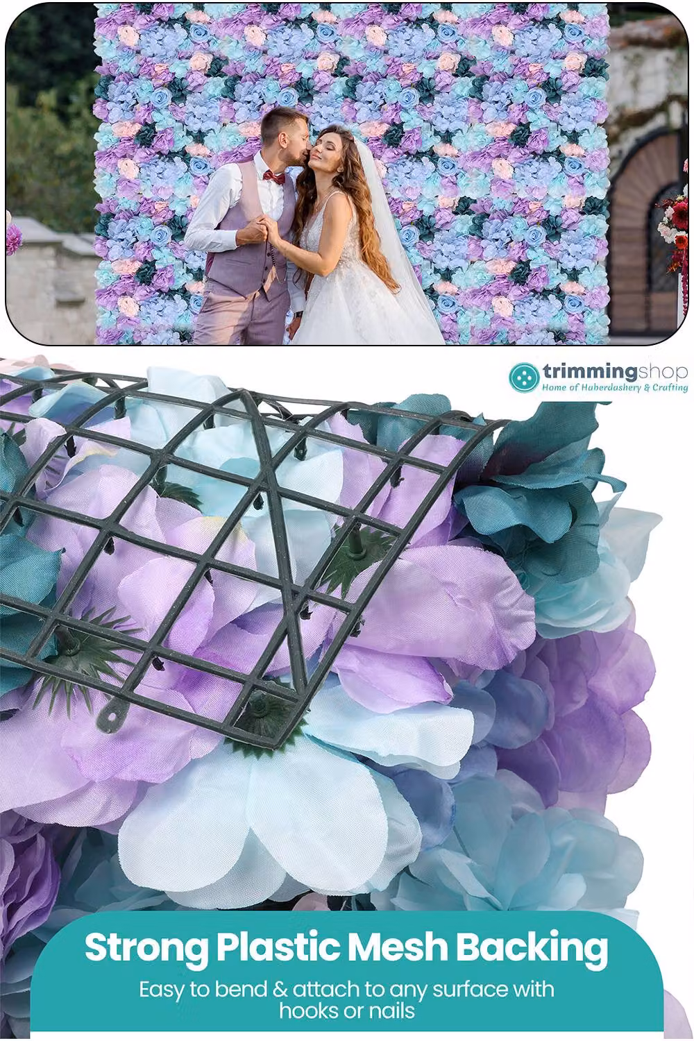 Neel Blue Decorative Artificial Floral Wall Panel in Blue and Purple for Wedding Photo Backgrounds, W/D/H: 60 x 40 x 40 cm – 3