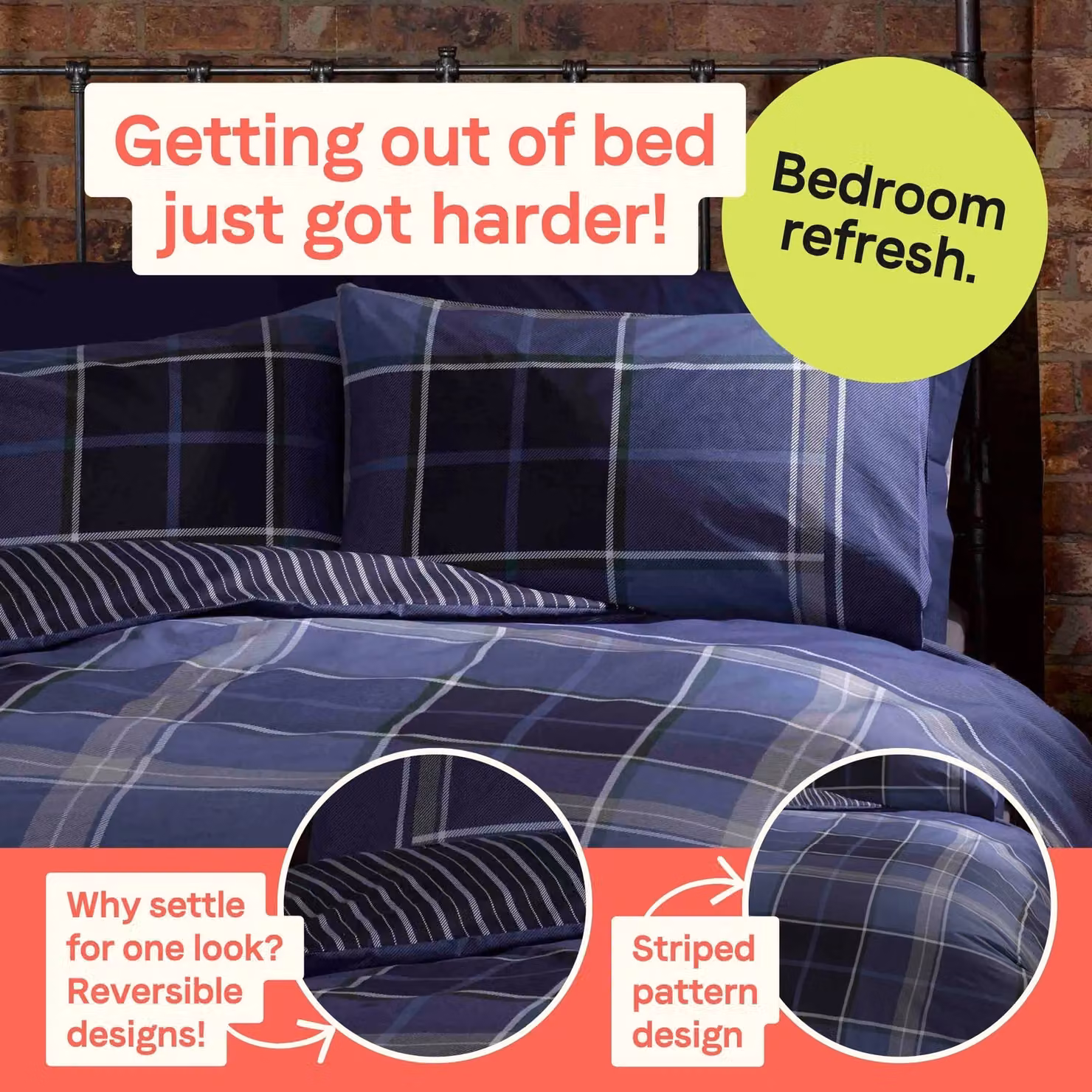 Rapport Home Argyle Tartan Check Polycotton Double Duvet Cover Set in Blue with Two Pillowcases, W/D/H: 200 x 200 cm and 50 x 75 cm – 3