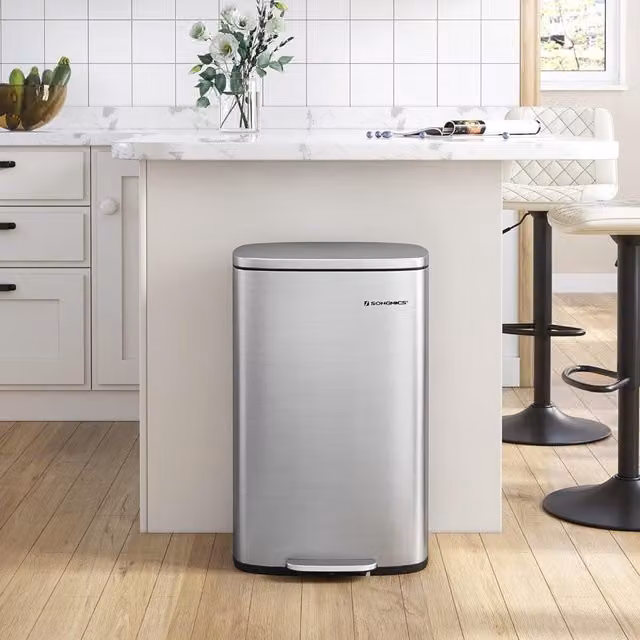 The Bazaarist 50L Stainless Steel Kitchen Pedal Bin with Soft-Close Lid and Removable Inner Bucket, Silver