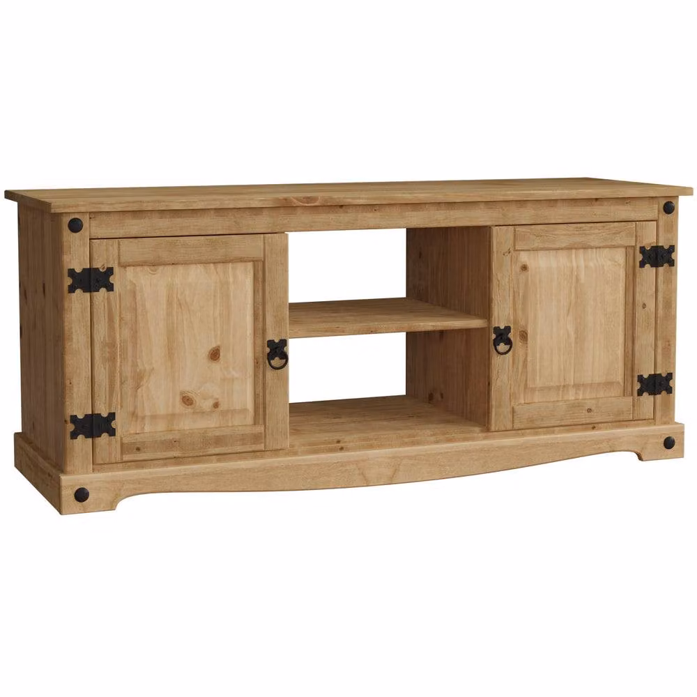 HD Designs Vida Designs Corona Brown Rustic Waxed Pine 2 Door 1 Shelf Flat Screen TV Unit – 2