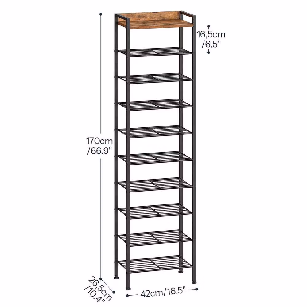 FLAVORA Black Metal Corner Shoe Storage Display Rack, W/D/H: 42 x 26.5 x 170 cm – 2