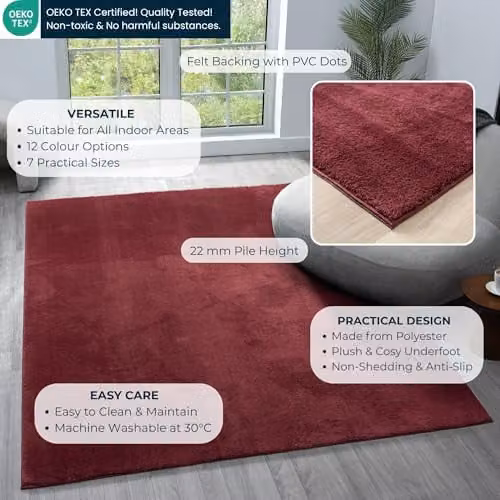 Desire Rugs Red Plain Modern Rectangular Living Room Area Rug, W: 120 cm, L: 160 cm – 4