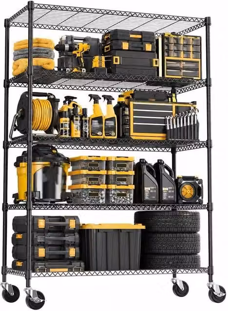 KORVIXA Black Metal Garage Shelving and Tool Storage Rack, W/D/H: 100 x 100 x 100 cm