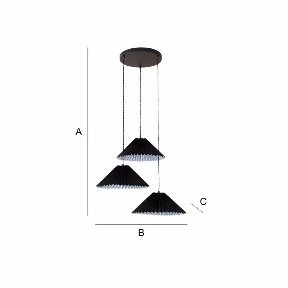 ValueLights Akira Pleated 3 Way Triple Drop Ceiling Pendant Light in Black – 5