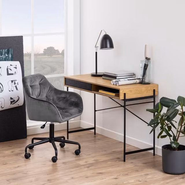 Furniture To Go Angus Computer Desk with Sliding Door in Ash Brown
