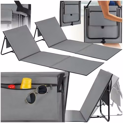 tectake Set of 2 Grey Sun Loungers with Adjustable Backrest, Foam Padding and Water-Repellent Fabric