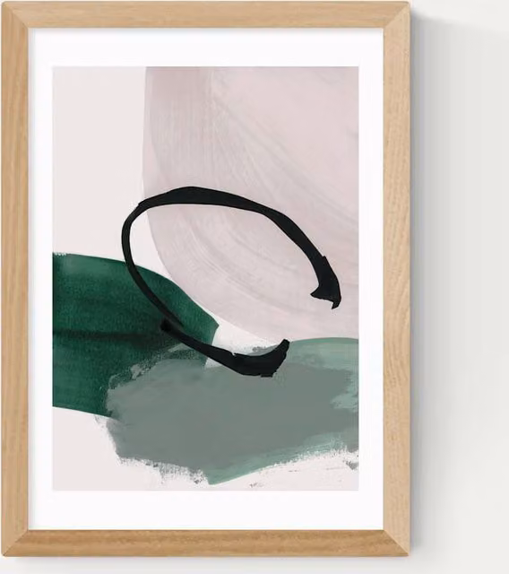 East End Prints Abstract Minimalist Rectangular Framed Art in Green, Beige and Multicolour