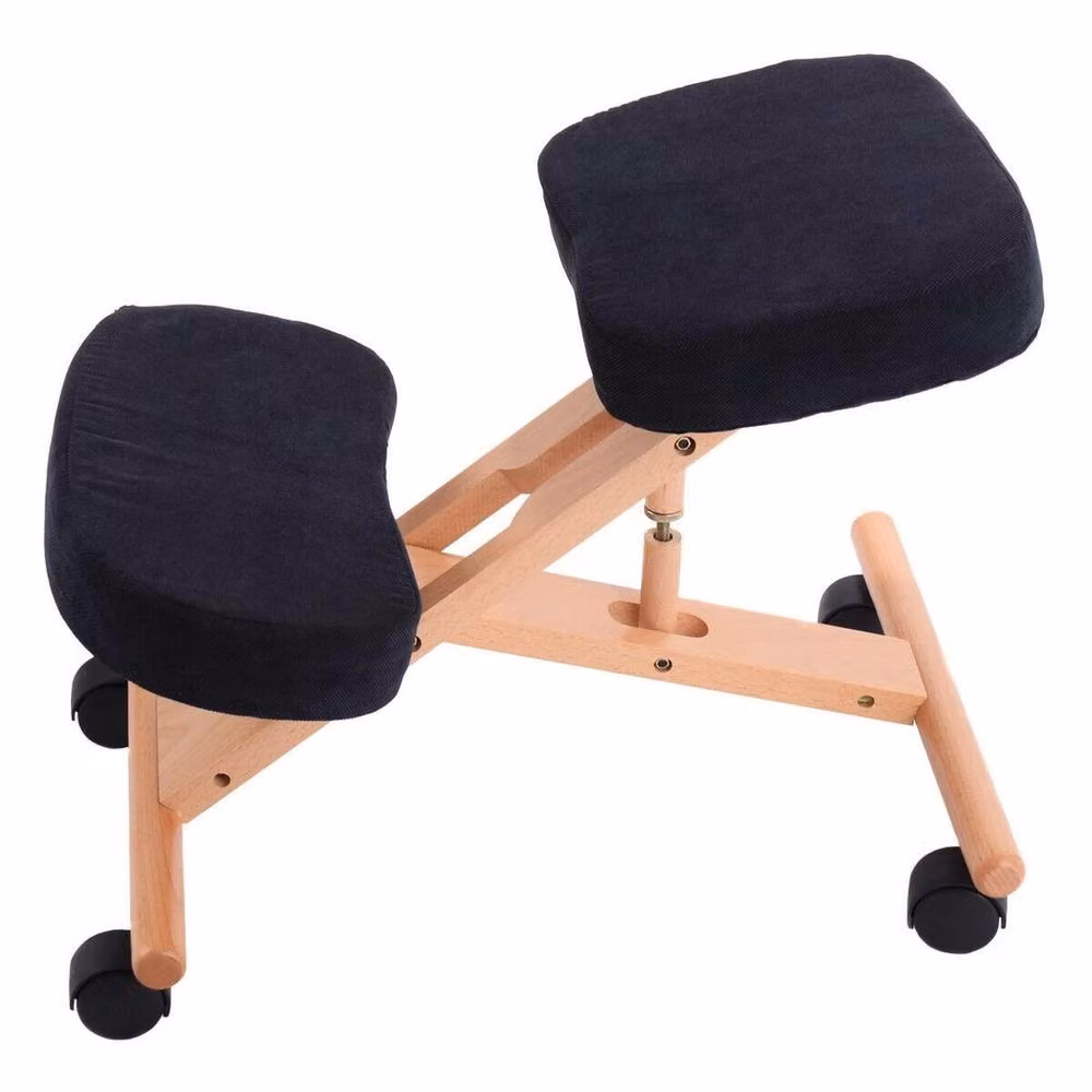 NESTLUNE Black Wooden Ergonomic Kneeling Chair with Castors – 3