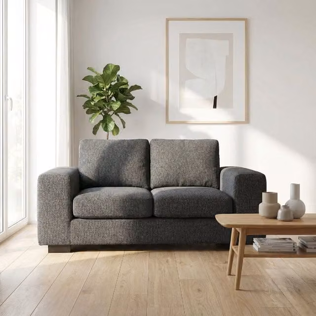 Abakus Direct Boston 2 Seater Sofa in Dark Grey with Basket Weave Fabric and Solid Wood Frame