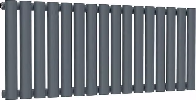Lux Heat Oval Horizontal Single Steel Radiator in Grey, H 40.0 cm x W 96.0 cm